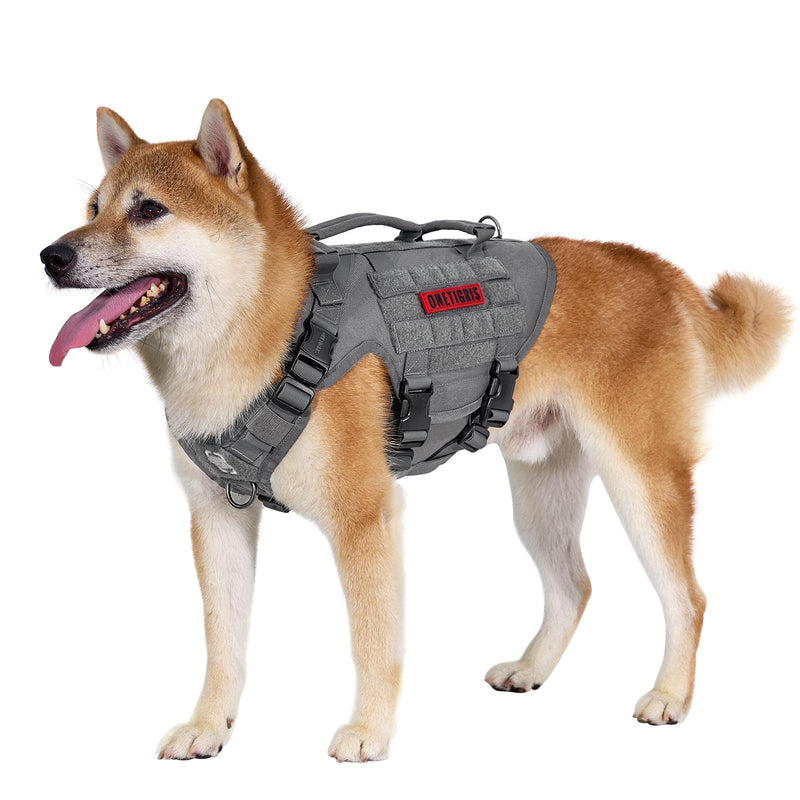 OneTigris Dog Harness, X Destroyer Tactical Harness Dog 3 Handles Heavy Duty Dog Vest with Metal Buckles - Gray S - PawsPlanet Australia