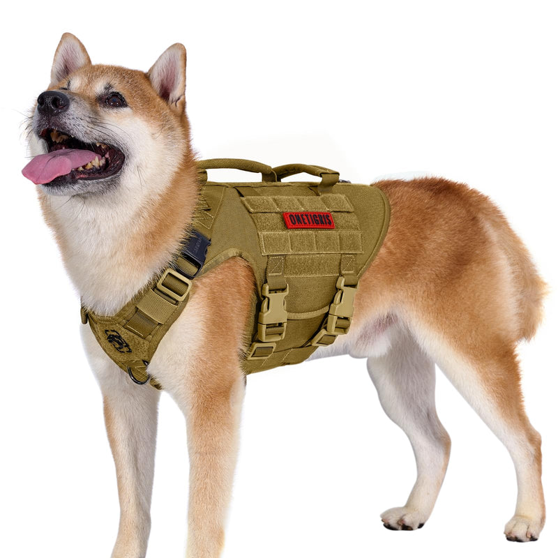 OneTigris Dog Harness, X Destroyer Tactical Harness Dog 3 Handles Heavy Duty Dog Vest with Metal Buckles - Brown S - PawsPlanet Australia
