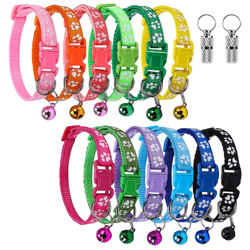 WHC Pack of 12 cat collars with safety clasp and bell and cat collar name address, colorful removable cat collars, adjustable cat collar 19-32 cm for cats and puppies, rabbits - PawsPlanet Australia