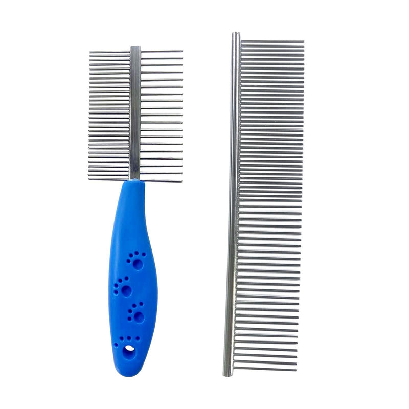 2-Piece Stainless Steel Pet Comb Pet Grooming Comb Rounded Teeth Dog Comb Pet Steel Comb Metal Grooming Comb, with Tangled Short and Long Hair (as shown) as shown - PawsPlanet Australia