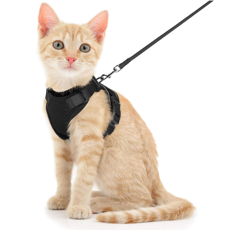 Cat Harness with Leash Adjustable Black Cat Soft Harness for Cat Chest Harness Cat Harness Cat Harness Cat Harness with Leash Escape-Proof (S, Black) - PawsPlanet Australia
