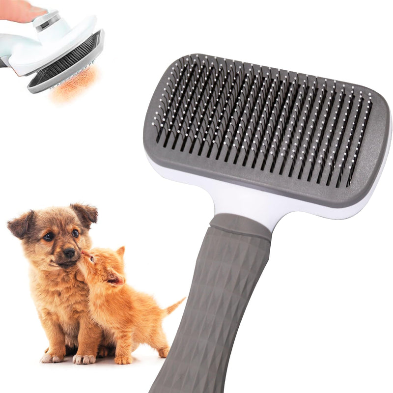 Edipets, cat brush, dog brush, long hair, self-cleaning, steel and silicone bristles, remove dead hair, ergonomic, pet accessories (gray) gray - PawsPlanet Australia