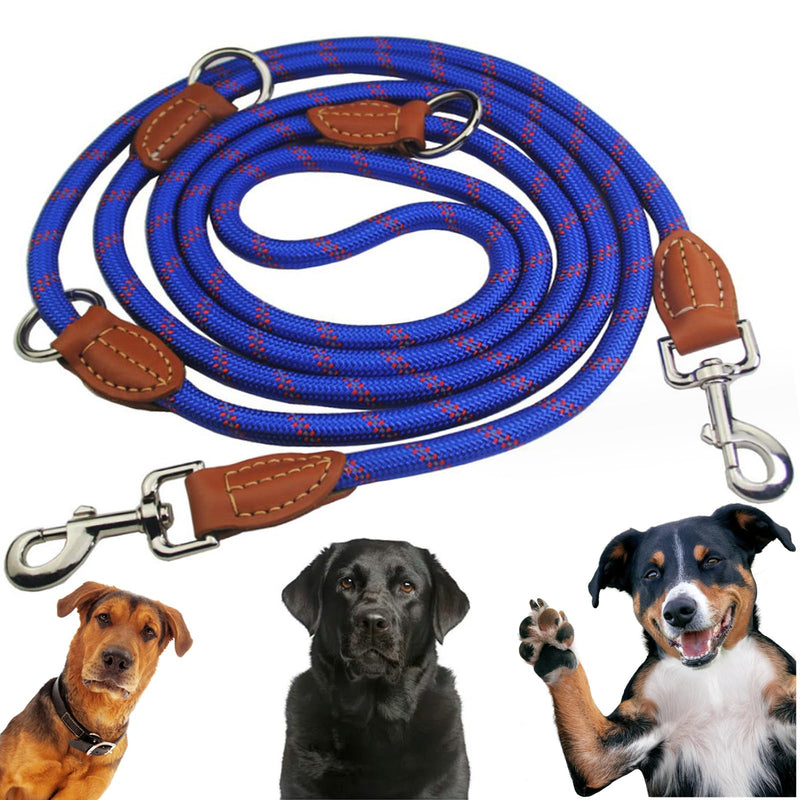Bebochoi Dog Lead Large Dogs Double Lead Reflective 3 m Adjustable 1.3 cm Thick Braided Lead Dog with Carabiner Bite-Resistant for Medium and Large Dogs of All Sizes, Blue C - PawsPlanet Australia