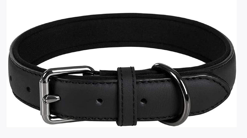 XCZAP Leather Collar for Large Medium Small Dogs Leather Lined Heavy Duty Exquisite Durable Adjustable with Built-in Pull (Small, Iron) Small - PawsPlanet Australia
