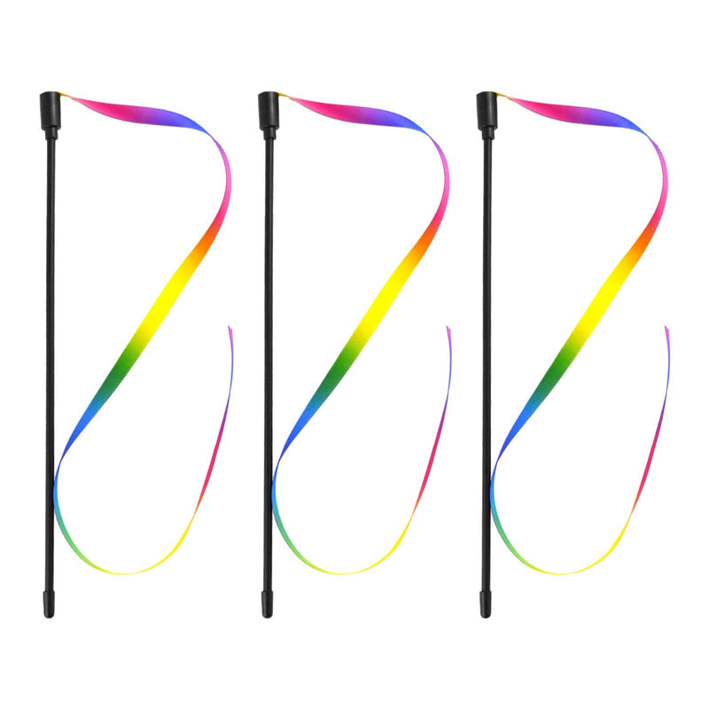 NHBETYS Cat Toy Set, Indoor Cat Toy with 11.81 Inch Interactive Stick and 23.62 Inch Rainbow Ribbon, Pet Rainbow Cloth String - PawsPlanet Australia