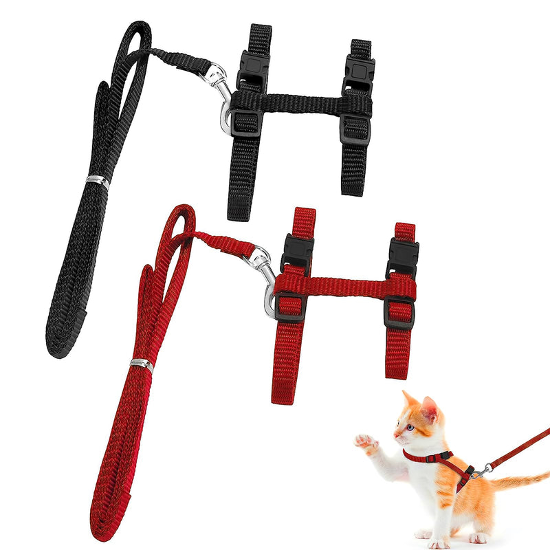 Zuroki Pack of 2 cat harnesses, cat harness with leash, escape-proof, adjustable cat harness, cat leash, cat harness, escape-proof adjustable, cat vest kitten - red + black - PawsPlanet Australia