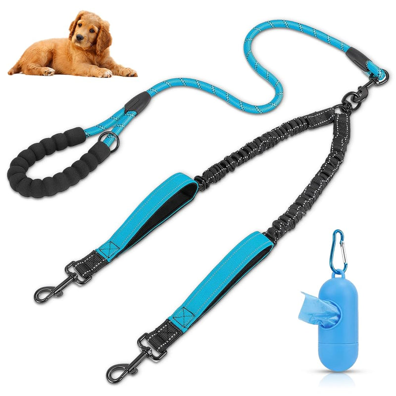 Palwin Double Leash for 2 Dogs, Double Dog Leash, Classic Dog Leashes, for Two Dogs, Adjustable Shock-Absorbing Bungee Reflective Leash for Dogs Small Medium and Large Running Training - PawsPlanet Australia
