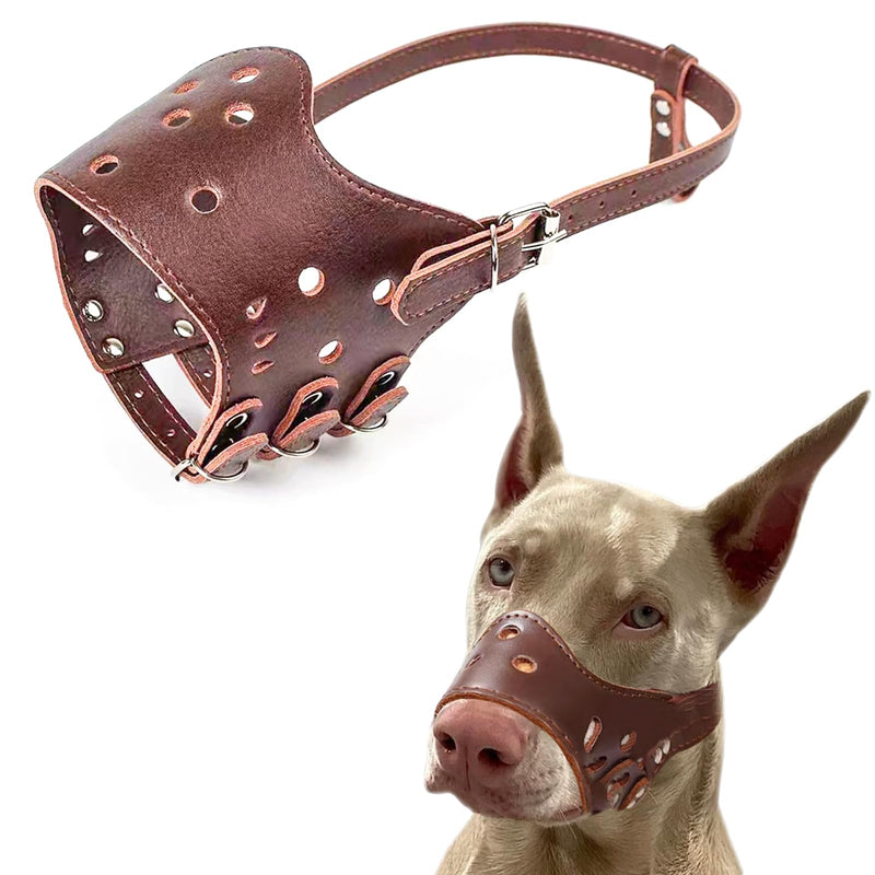 Dog Muzzle, Adjustable Loop Dog Muzzle, PU Materials, Breathable, Safer, For Medium and Large Dogs, Prevents Biting, Chewing and Barking (Coffee Color) - PawsPlanet Australia