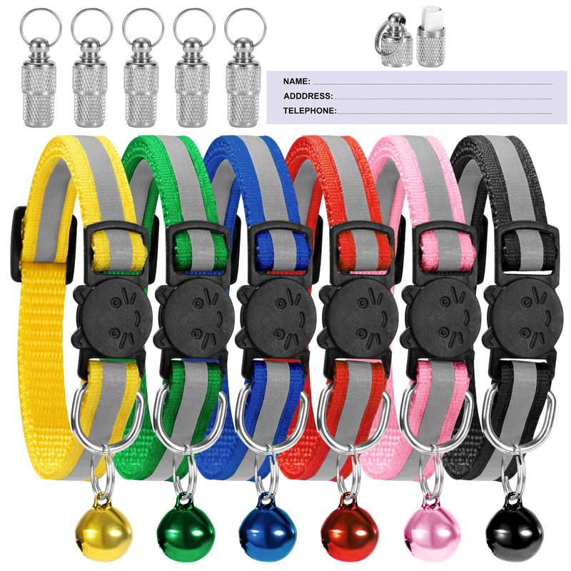 Cat collar with address tag, reflective cat collar with bell and safety clasp, adjustable cat collars for cats, puppies, pack of 12 - PawsPlanet Australia