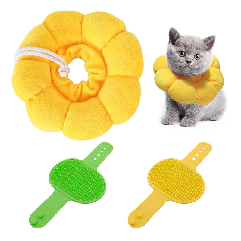 1 Piece Sunflower Collar with 2 Pieces Silicone Bath Brush, Adjustable Collar, Cat Surgery Recovery Collar, Soft Pet Collar - PawsPlanet Australia