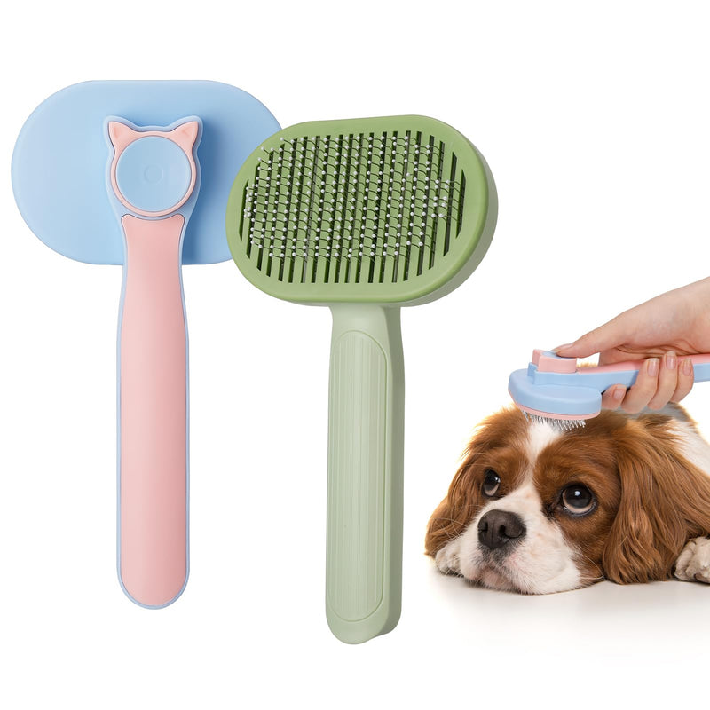 FRIUSATE Pack of 2 cat brush, dog brush, pet brushes with massage particles, cat grooming brush, multifunctional pet hair removal comb - removes loose hair and tangles - PawsPlanet Australia