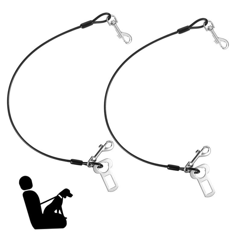 EUIOOVM Pack of 2 Stainless Steel Dog Seat Belt, Dog Seat Belt Car No Chew Heavy Duty Car Seatbelt for Pets Dog Belt for All Dog Breeds, Coated Steel Rope to Prevent Chewing (Black) - PawsPlanet Australia