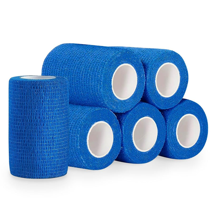 Self-adhesive bandage, 6 rolls of bandage, self-adhesive elastic bandage, adhesive bandage, cohesive adhesive bandage for cats, dogs, horses and people, blue 7.5 cm x 4.5 m - PawsPlanet Australia