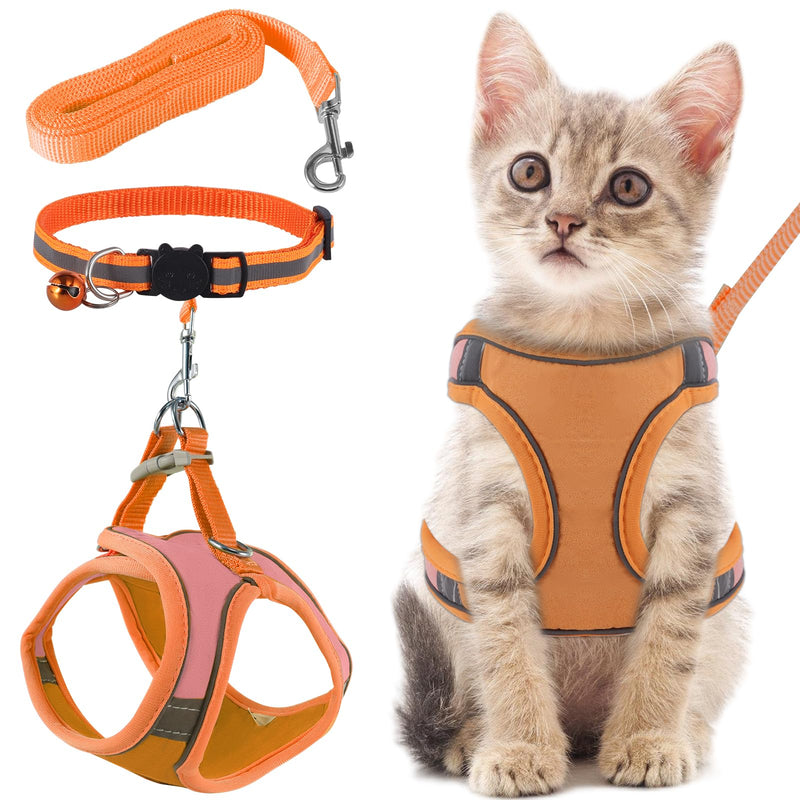FIHODONE Cat harness with cat leash, cat collar, cat harness with leash, escape-proof, cat harness, adjustable, cat leash with harness for cats, orange with reflective strips (S, orange) S - PawsPlanet Australia