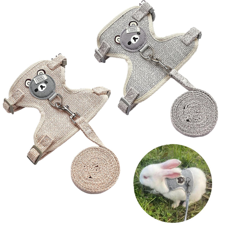 Pack of 2 Rabbit Leash, Gray & Beige Rabbit Harness, Elastic Adjustable Rabbit Leash, Rabbit Harness with Leash for 1-3 Pounds Small Animals, Rabbit Accessories - PawsPlanet Australia
