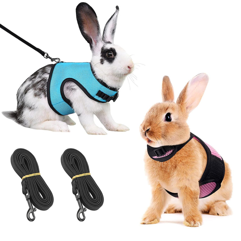 Pack of 2 Rabbit Leash, Blue & Pink Adjustable Rabbit Leash, Elastic Rabbit Harness, Rabbit Harness with Leash for 3-6 Pounds Small Animals, Rabbit Accessories - PawsPlanet Australia