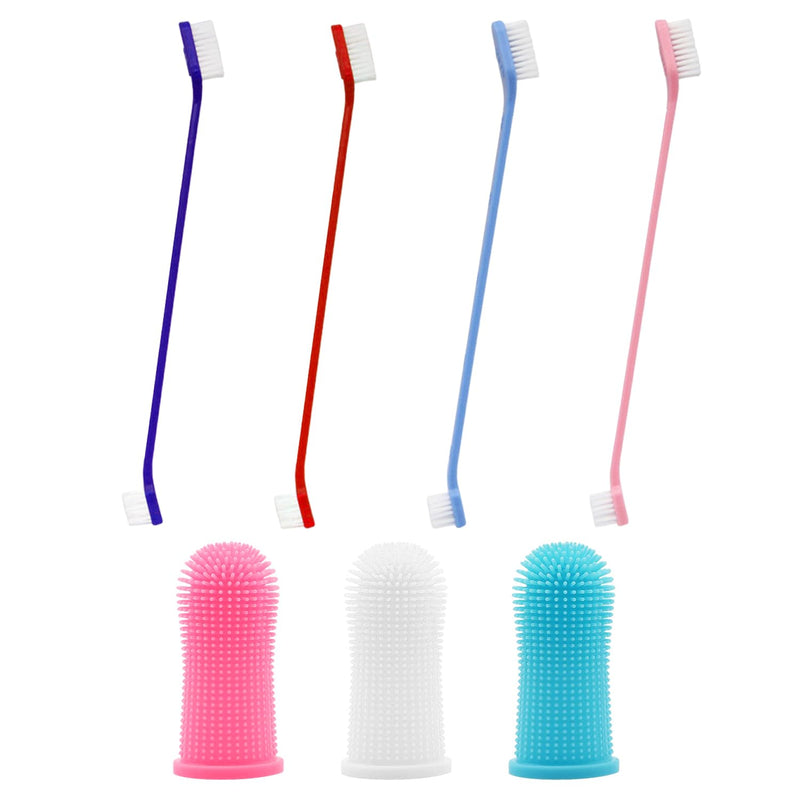 4 Piece Pet Double Toothbrush with 3 Piece Finger Cover, Pet Toothbrush, Dental Care for Dogs and Cats, Anti-Plaque Toothbrush, Pet Toothbrush - PawsPlanet Australia