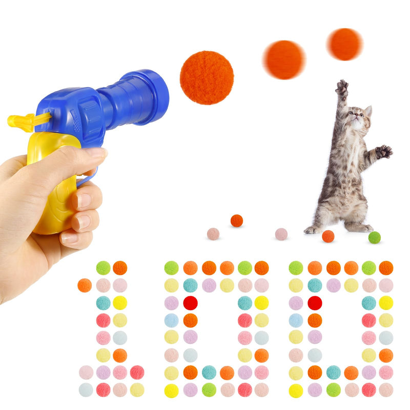 Fanshiontide Cat Toy Interactive Launch Training Cat Toy Balls with 1 Launcher and 100 Balls Funny Mini Plush Ball for Cats Dogs Pet Playing Exercises Hunting Training - PawsPlanet Australia