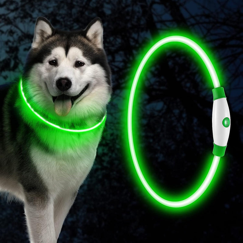 HezzLuv LED Dog Light Collar, USB Rechargeable Safety Collar, Adjustable Length, Suitable for Dogs and Cats (3 Lighting Modes) Green - PawsPlanet Australia