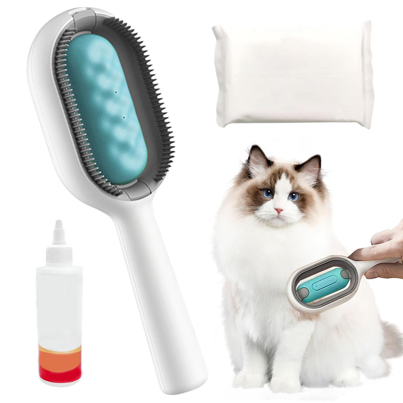 Pet Hair Removal Comb with Water Tank, Sporgo 4-in-1 Universal Cleaning Brush for Pet Hair with Wet Wipes, Multifunctional Cat Hair Brush Dog Brush for Massage (Long Hair/Blue) Long Hair/Blue - PawsPlanet Australia