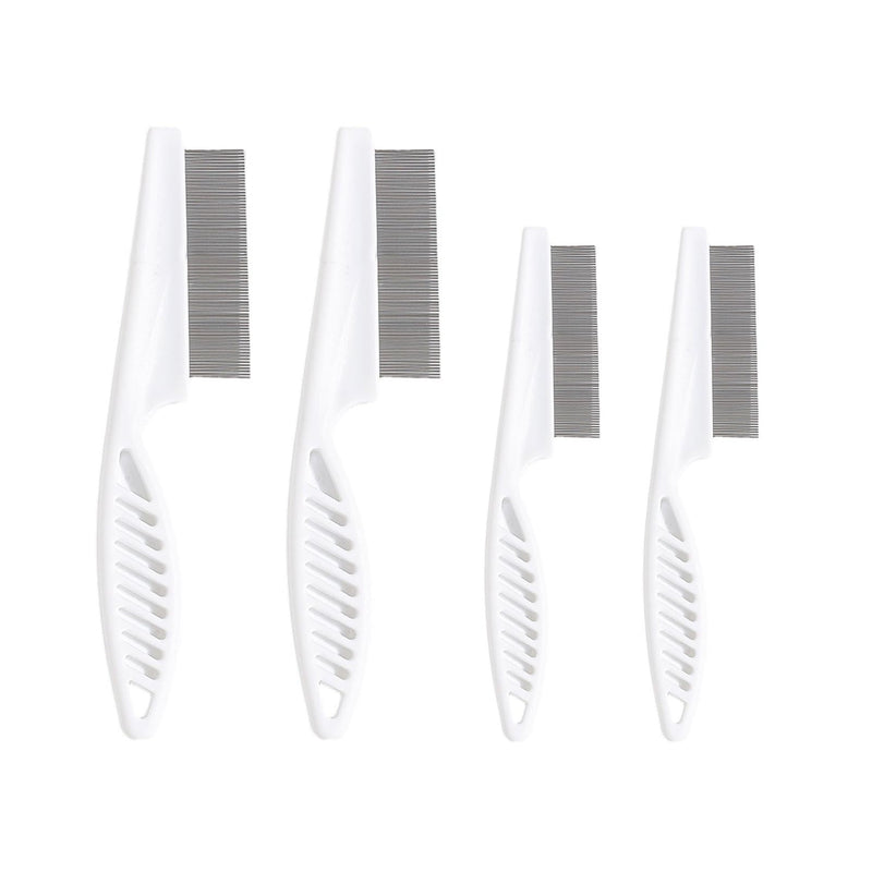 Pack of 4 Flea Combs for Cats and Dogs, Dog Comb for Removing Fleas for Long Hair, Metal Head Cat Comb for Grooming and Hair Removal of Face and Paws (White) - PawsPlanet Australia