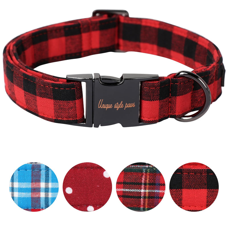 Unique style paws Dog Collar Pet Gift Adjustable Soft and Comfortable Plaid Collars for Small Medium Large Dogs M Red Plaid - PawsPlanet Australia