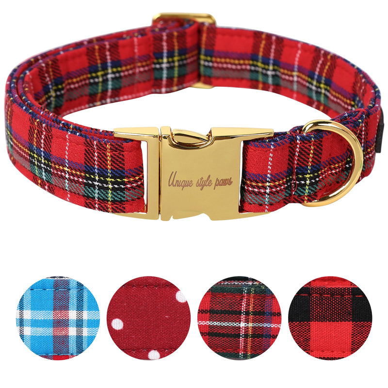 Unique style paws Dog Collar Pet Gift Adjustable Soft and Comfortable Checked Collars for Small Medium Large Dogs M ScottishRed - PawsPlanet Australia