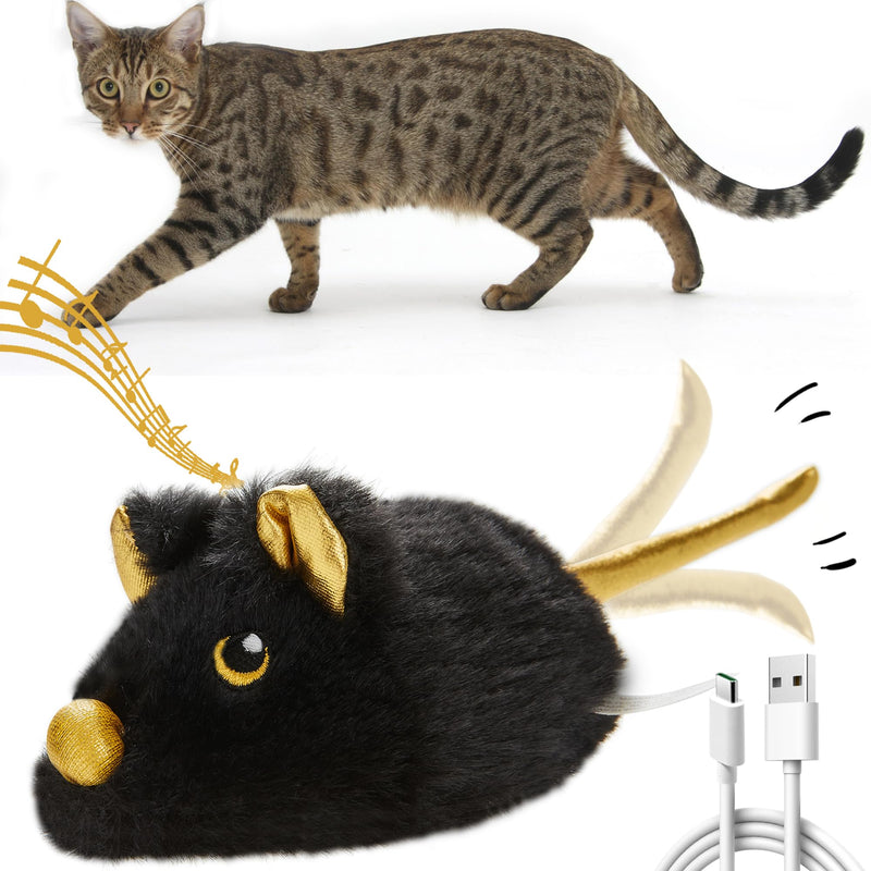 Vealind Interactive Cat Toy Self-employment, Automatic Cat Toy Intelligence with 3 Feathers, Movable Wheel and Wagging Tail, Toy for Cats USB Rechargeable (Black) Black - PawsPlanet Australia
