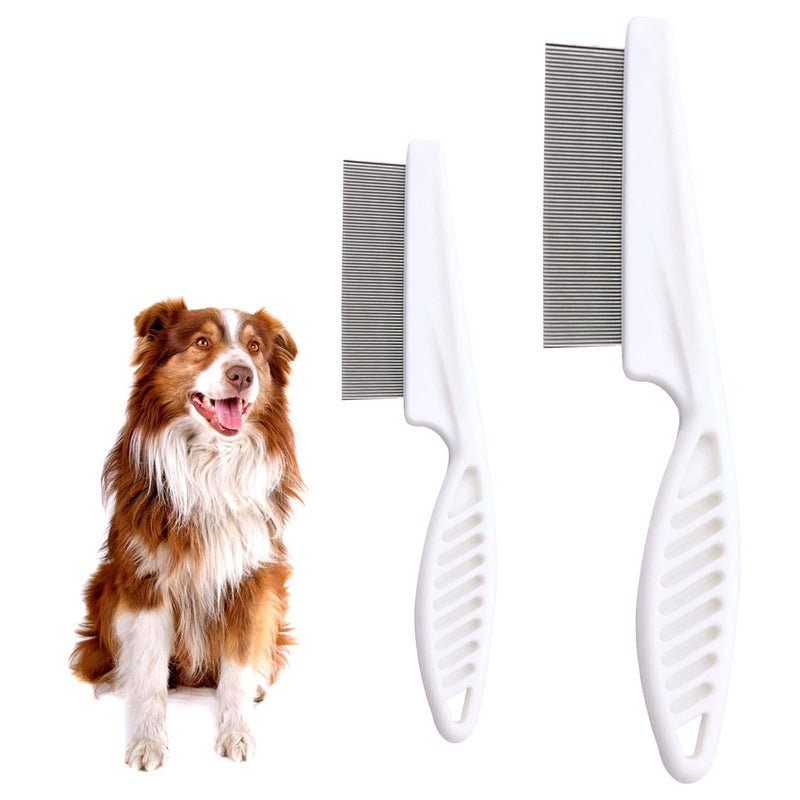 AYNKH Pet Comb, 2 Pack Dog Cat Comb Stainless Steel Round Teeth for Lice Flea Tear Mark Removal - PawsPlanet Australia
