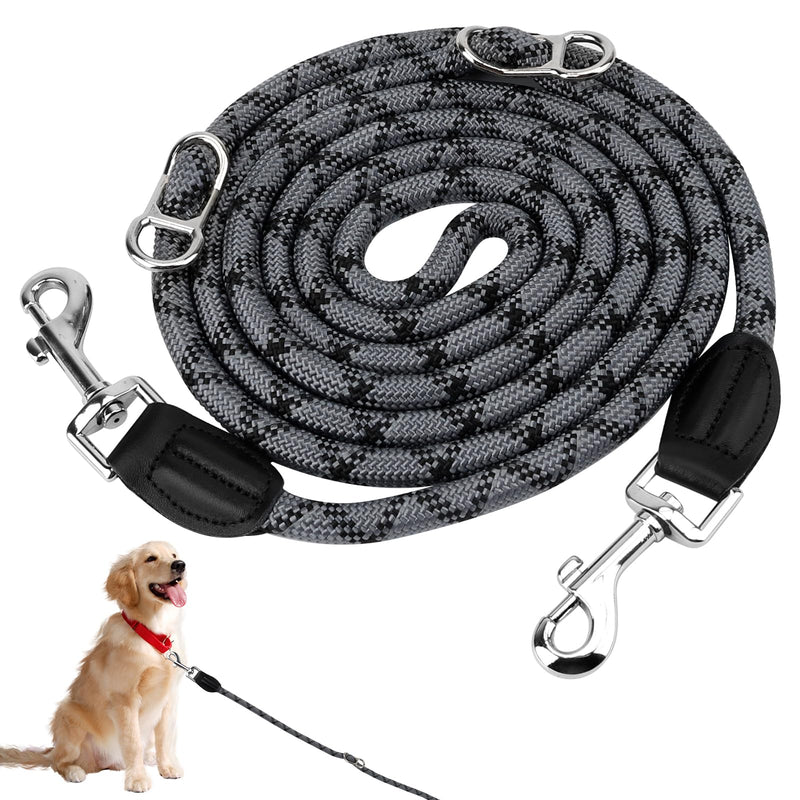 Dog leash with 2 carabiners, 2 rings, reflective, adjustable double leash, 2.6 m, multifunctional dog leash for large and medium-sized dogs - PawsPlanet Australia