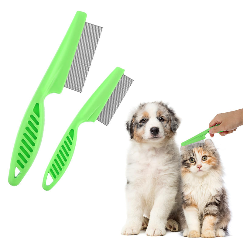 TIESOME Pet Hair Comb Tear Stain Removal, 2 Pack Multifunctional Combs for Pets Grooming Kit 2 in 1 Dog Combs Stainless Steel Comb Massage Comb Double Sided Comb (Green) Green - PawsPlanet Australia