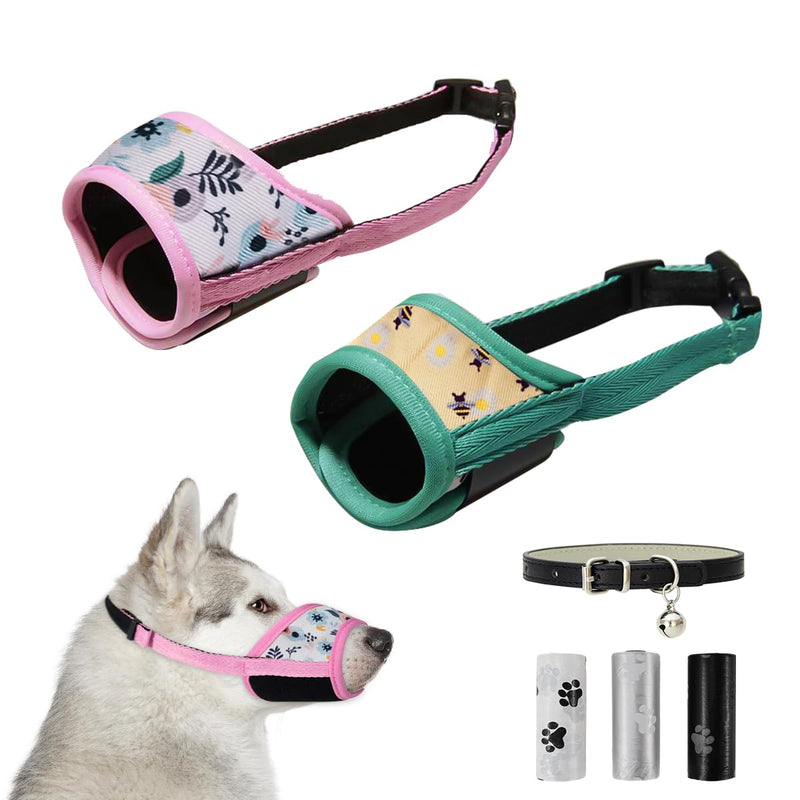 Pack of 2 Muzzles for Medium Dogs, Dog Muzzle, Halti for Dogs, with 3 Rolls of Dog Waste Bags and 1 Adjustable Dog Collar, Avoids Biting, Barking and Eating M - PawsPlanet Australia