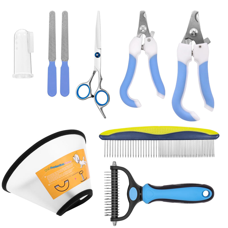 D dDraw 9-piece animal care set, dog scissors set with claw scissors*2, nail file*2, animal fur scissors, pet comb, undercoat brush, pet finger toothbrush, collar for pets, for dogs and cats - PawsPlanet Australia