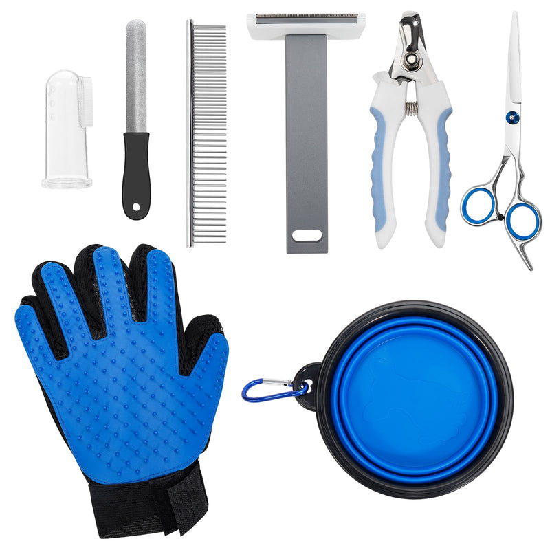D dDraw 8-piece animal care set, dog scissors set with claw scissors, nail file, animal fur scissors, pet comb, fur glove, dog brush, food bowl, pet finger toothbrush, for dogs and cats, small animals - PawsPlanet Australia