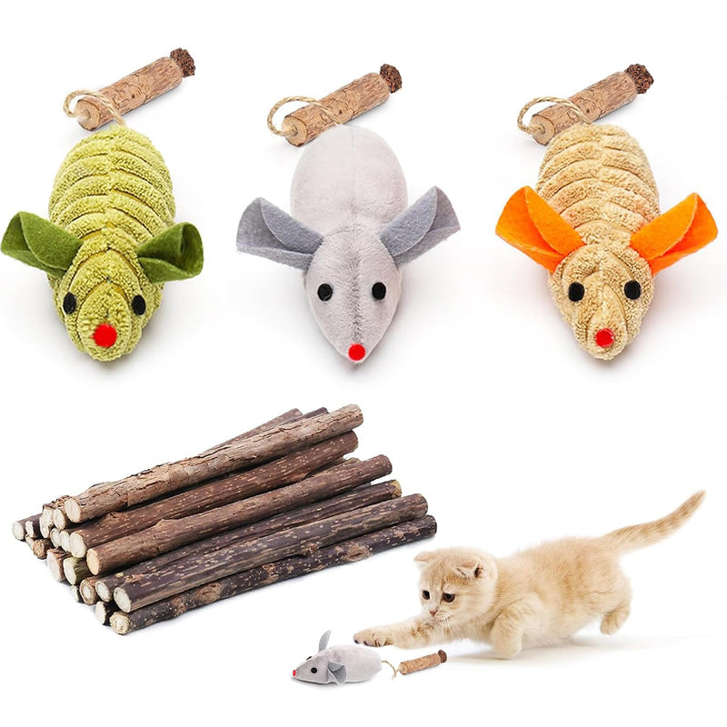 Catnip Toys, 3PCS Catnip Silvervine Mice, 10PCS Matatabi Catnip Sticks for Kittens, Dental Cat Nip Plush Toys, Silvervine Cat Toys for Exercise and Chewing - PawsPlanet Australia