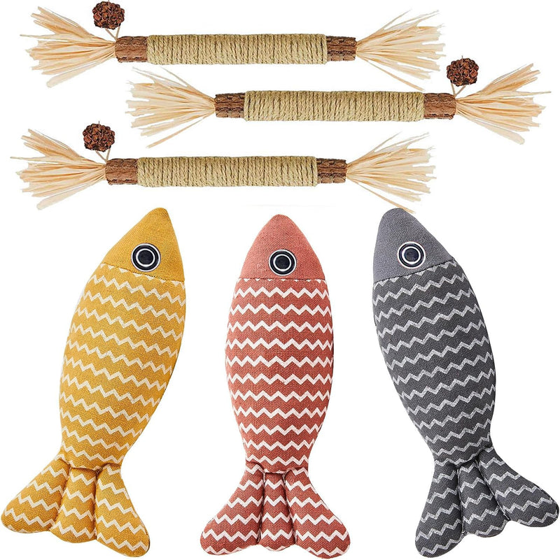 MarverFace Catnip Toys Pack of 6, 21CM Catnip Toys Fish Shape, 3 Matatabi Catnip Sticks, Cat Toys for Cats Playing and Chewing - PawsPlanet Australia