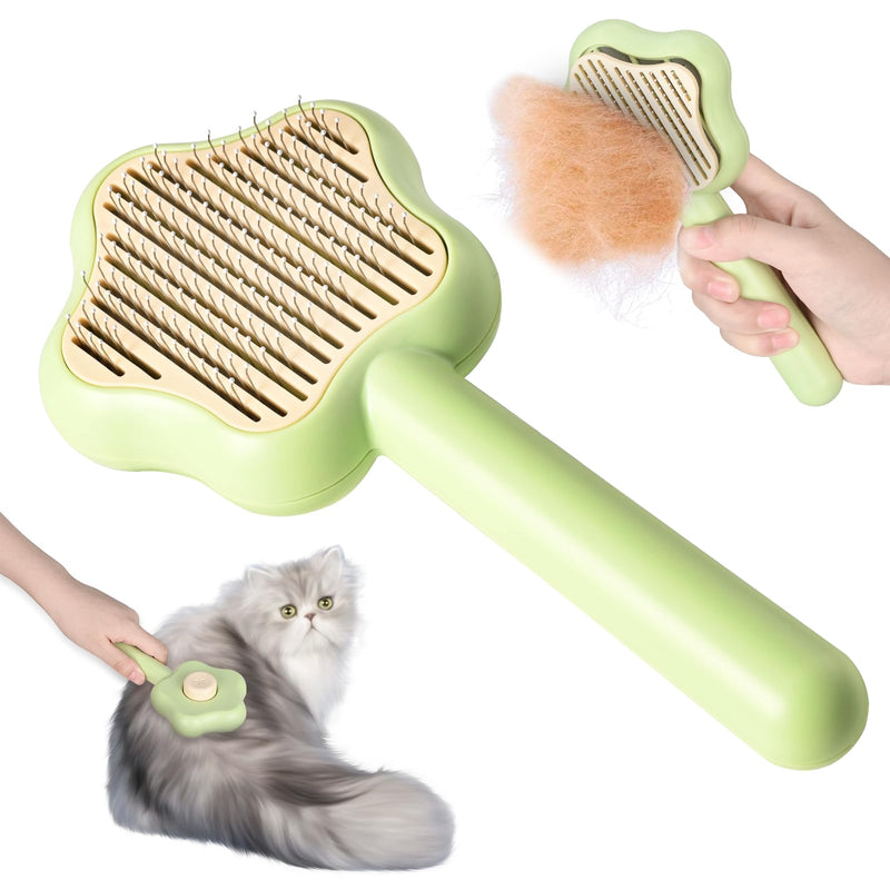 Carehabi Cat Brush - Pet Dog Brush Cat Brush, Hair Remover Pet Brush for Long Hair and Short Hair, Clean Pet Hair from the Brush with One Button (Green) - PawsPlanet Australia