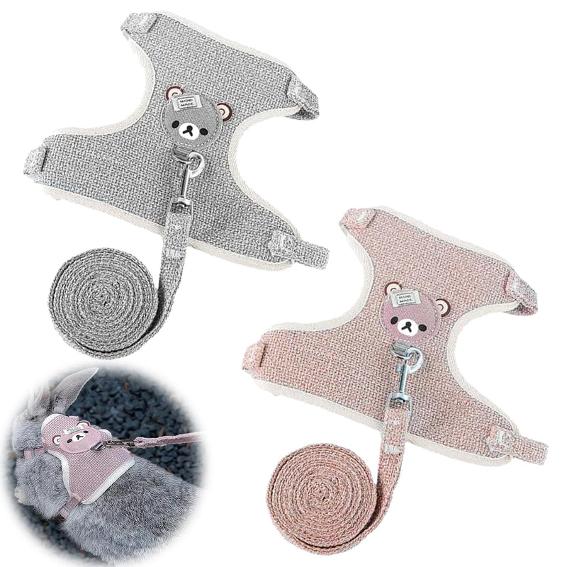 Adjustable Rabbit Leash, Pack of 2 Adjustable Leash for Rabbits, Breathable Vest Harness, Soft Rabbit Harness for Small Animals, Rabbit, Hamster, Cat (Pink, Grey) - PawsPlanet Australia