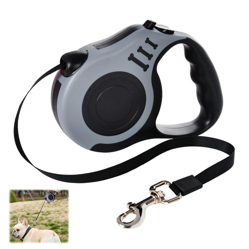 Roll-up dog leash, 1 piece, gray, 5 m roll-up leash for dogs, automatic extendable dog leash, anti-slip handle and quick brake button for small dogs up to 25 kg - PawsPlanet Australia