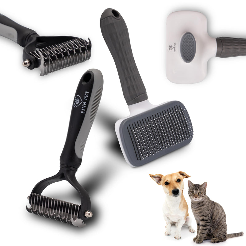 FinoPet set of 2 with different dog brushes/cat brushes, long hair short hair undercoat brushes, animal hair remover, dog accessories or cat accessories for your cat and dog. Set of 2 with pearl brush and fur comb - PawsPlanet Australia