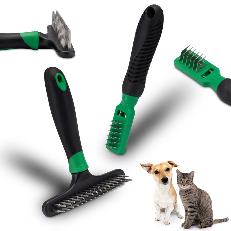 FinoPet set of 2 with different de-matting brushes as dog brushes/cat brushes, long-hair short-hair undercoat brushes, pet hair remover, dog accessory set or cat accessory set cat and dog set of 2 de-matting brush and de-matting curry comb - PawsPlanet Australia