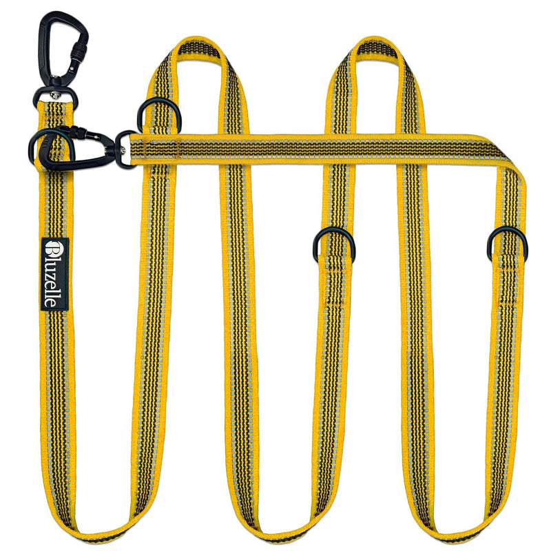 bluzelle Strong dog leash 3 m for large dogs up to 100 kg, extra robust 360° aluminum carabiner hook, rubberized double leash for 2 dogs, adjustable hands-free leash for hanging around the neck, color: yellow - PawsPlanet Australia