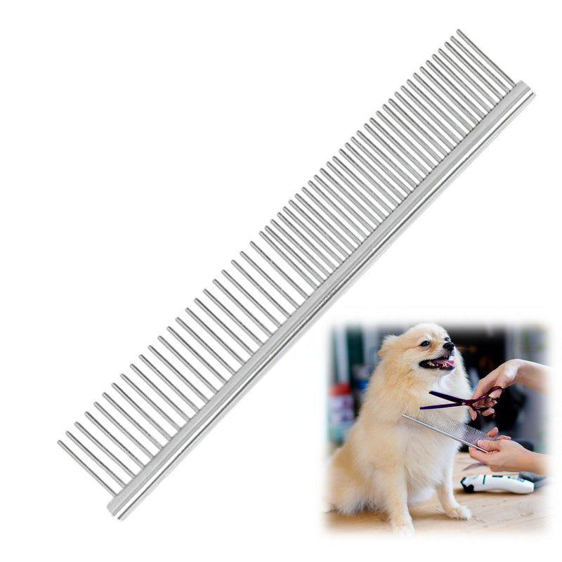 Rounded Teeth Dog Comb, 1 Piece 2-in-1 Silver Stainless Steel Pet Comb Dog Combs Stainless Steel Pet Grooming Comb for Removing Tangles Hair - PawsPlanet Australia
