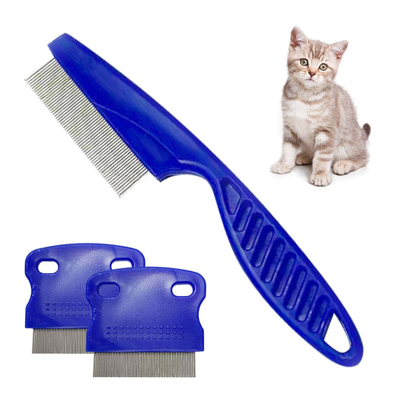 Flea Comb for Cats and Dogs, Pack of 3 Flea Tear Stain Remover Comb, Stainless Steel Pet Dog Cat Grooming Comb for Effective Against Fleas & Lice Professional Flea Comb Blue - PawsPlanet Australia