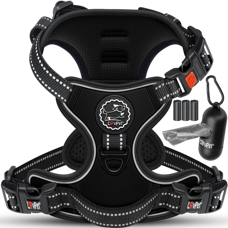 Lovpet® dog harness without pulling & choking for small dogs & puppies breathable & soft chest harness reflective | No-pull tableware including bag rolls | Adjustable Harness with Handle Black XS - PawsPlanet Australia