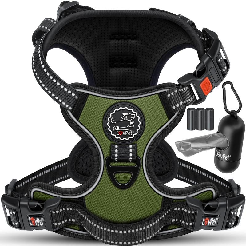 Lovpet® Dog Harness No Pull & Choke for Large Dogs Breathable & Soft Chest Harness Reflective | No-pull tableware including bag rolls | Adjustable harness with handle Khaki XL - PawsPlanet Australia