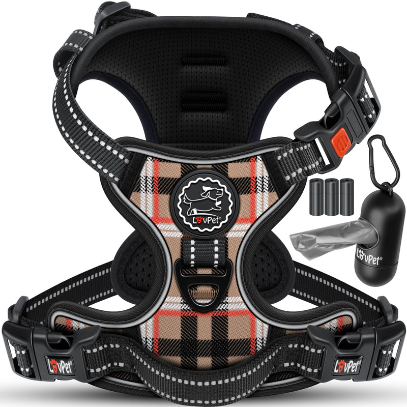 Lovpet® dog harness without pulling & choking for small dogs & puppies breathable & soft chest harness reflective | No-pull tableware including bag rolls | Adjustable harness with handle Beige S - PawsPlanet Australia
