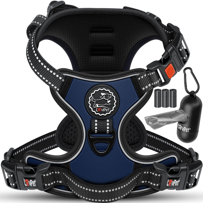 Lovpet® Dog Harness No Pull & Choke for Large Dogs Breathable & Soft Chest Harness Reflective | No-pull tableware including bag rolls | Adjustable harness with handle navy blue XL - PawsPlanet Australia