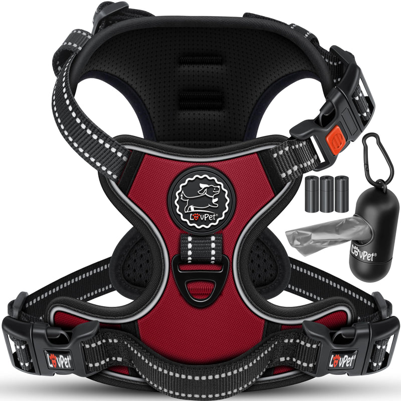 Lovpet® dog harness without pulling & choking for small dogs & puppies breathable & soft chest harness reflective | No-pull tableware including bag rolls | Adjustable harness with handle Bordeaux S Bordeaux red - PawsPlanet Australia
