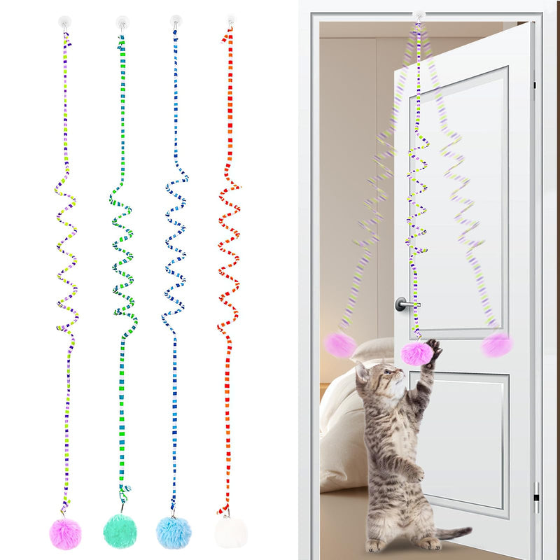 EMOIEMO cat toy, 4 pieces interactive cat toy with spring and bell, bouncing interactive cat toy, bouncing retractable for cat exercise and against boredom - PawsPlanet Australia